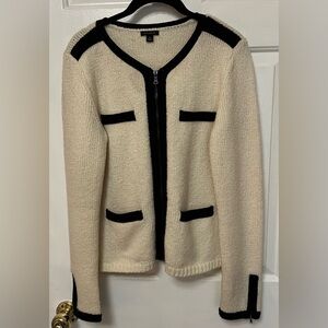 Ann Taylor zipper cardigan black and ivory. Sized medium.
